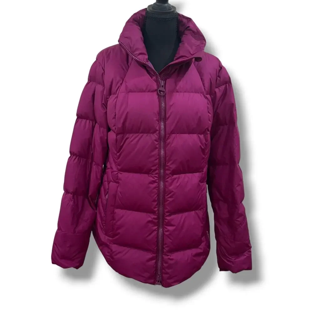 Athleta Fuschia Puffer Feather Down Coat Downtown Jacket Coat Size L 599479